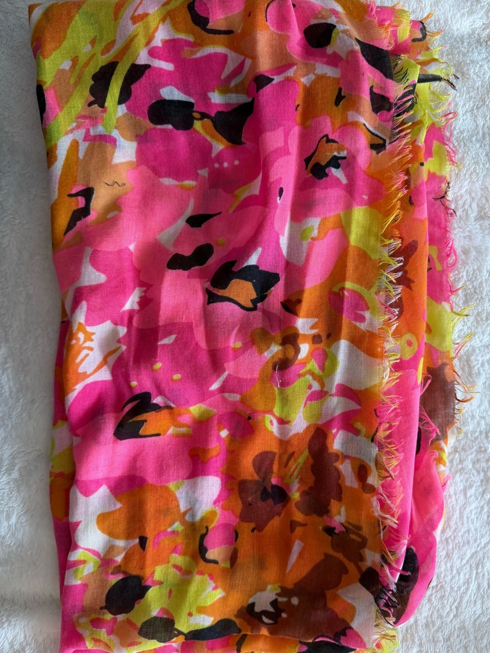 Vibrant Floral Print Scarf - Neon Pink & Orange